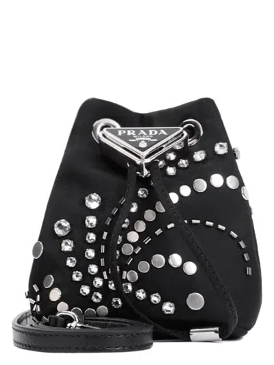 PRADA WOMEN'S NYLON MINI POUCH WITH CRYSTALS