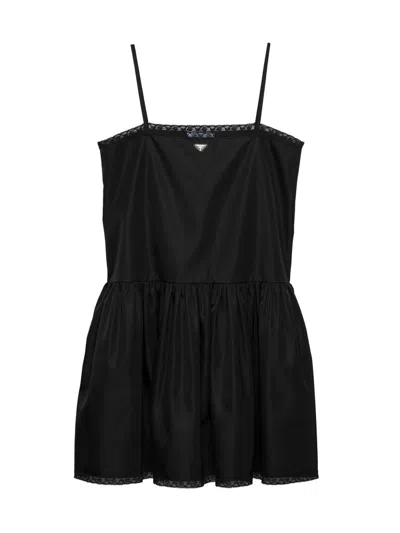 Prada Womens Black Lace-trim Re-nylon Mini Dress