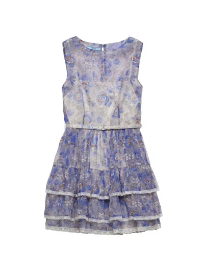 Prada Floral-print Chiffon Minidress In Blue