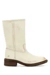 Prada Off White Leather Boots In Off White