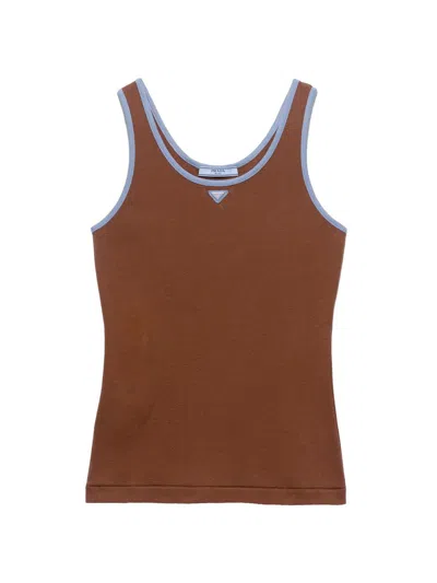 Prada Women's Old Cotton Tank Top In Brown