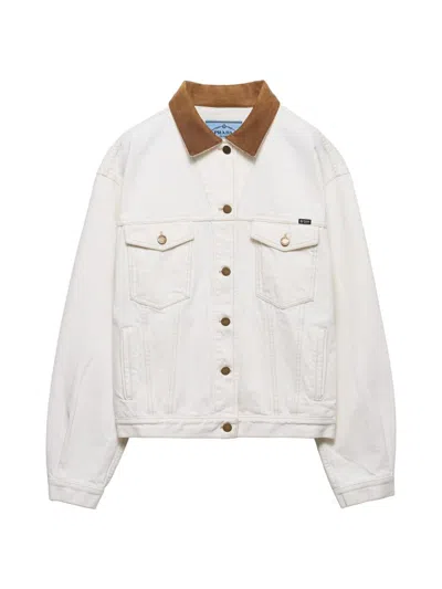 Prada Women's Old Denim Blouson Jacket In White
