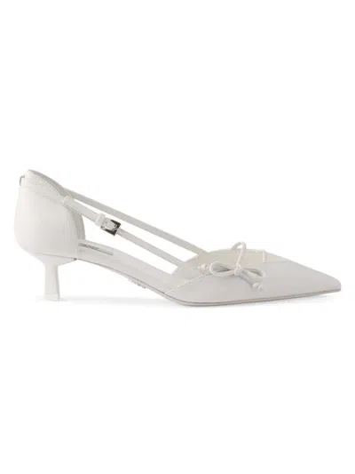 Prada Women's Open-side Leather Pumps In White