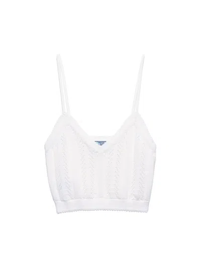 Prada Openwork Cotton Crop Top In White