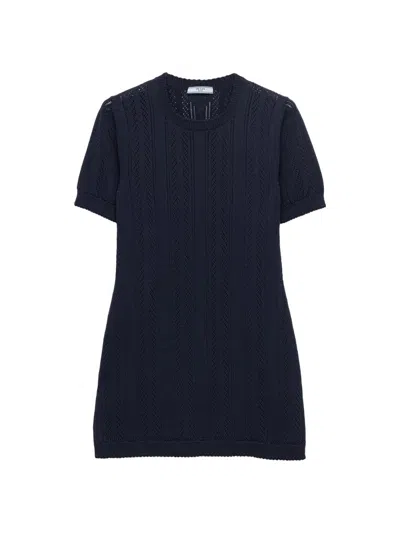 Prada Openwork Cotton Mini-dress In Blue
