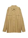 Prada Cotton Poplin Shirt Tailored Collar Button Epaulettes In Brown