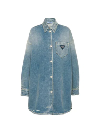Prada Women's Oversized Denim Shirt In Blue
