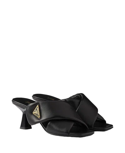 Prada Padded Nappa Leather Sandals In Black