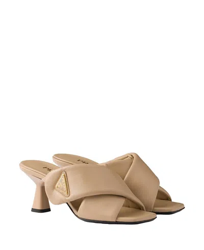 Prada Padded Nappa Leather Sandals In Sand Beige