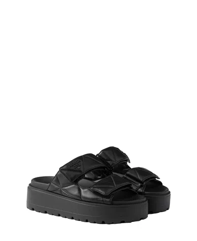 Prada Women's Padded Nappa Leather Slides In Black