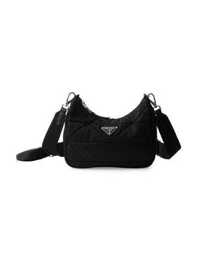 Prada Womens Black Re-nylon Padded Woven Shoulder Bag