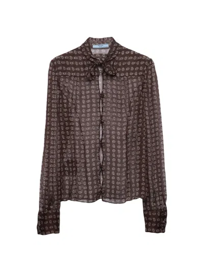 Prada Paisley Print Chiffon Shirt In Brown