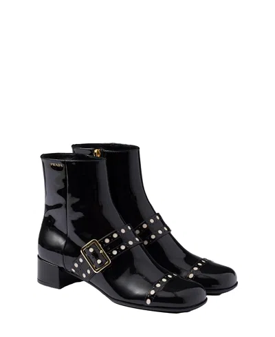 PRADA WOMEN'S PATENT LEATHER ANKLE BOOTS