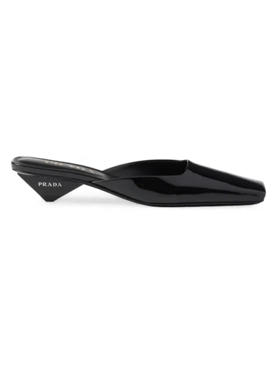 Prada Women's Patent Leather Mules In Black