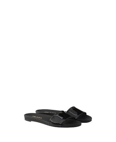 Prada Women's Patent Leather Slides In Black