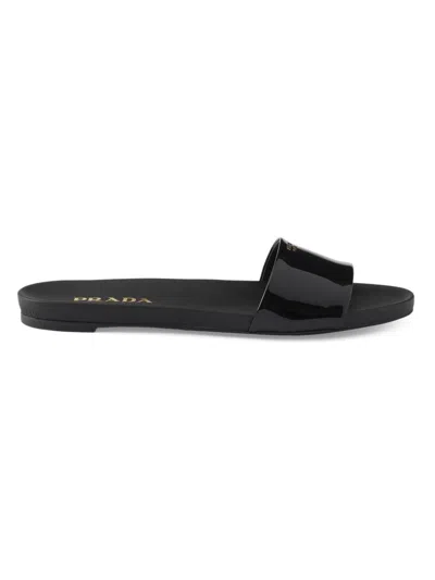 Prada Women's Patent Leather Slides In Black