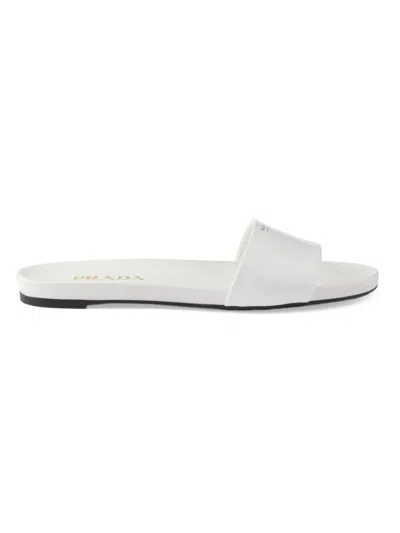 Prada Women's Patent Leather Slides In White