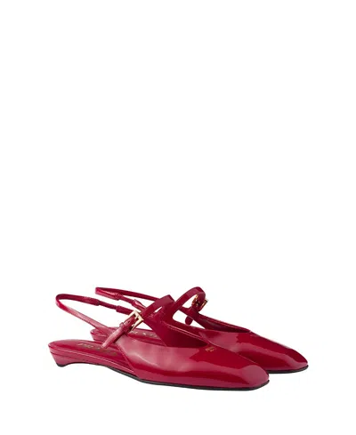 Prada Mary Jane Patent Pointy-toe Slingback Ballerina Flat In Red