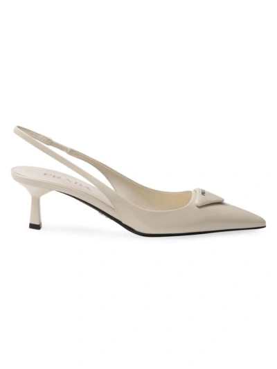 Prada Women's Patent Leather Slingback Pumps In Beige Khaki