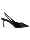 Prada (wmns)  Patched Logo Brushed Leather Slingback Heels 'black'