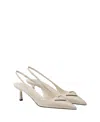 Prada Slingback-pumps Aus Saffiano-lackleder In Neutral