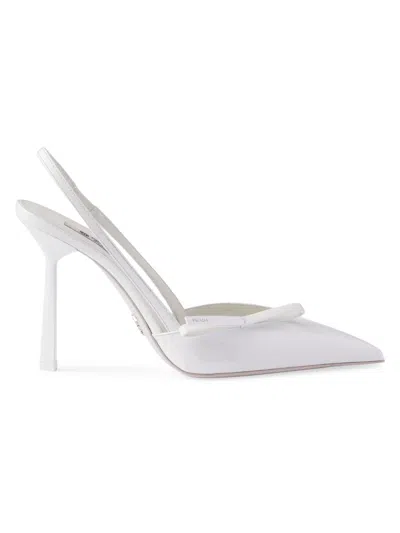 Prada Patent-leather Slingback Pumps In White