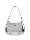 Prada Women Patented Leather Shoulder Bag In Silver