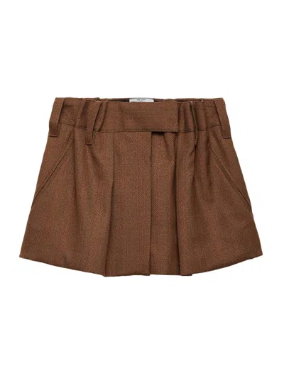 Prada Women's Pinstriped Mouline Wool Miniskirt In Brown