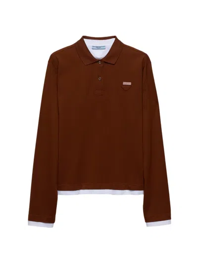 Prada Women's Piqué And Jersey Polo Shirt In Brown