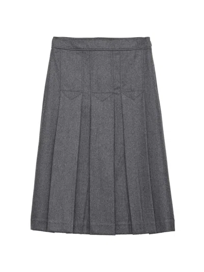 Prada Women's Pleated Flannel Skirt In Gray