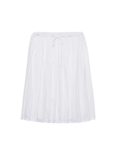 Prada Pleated Cotton Skirt With Drawstring Waist In Animal Print