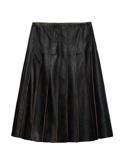 Prada Women's Pleated Leather Skirt In Black