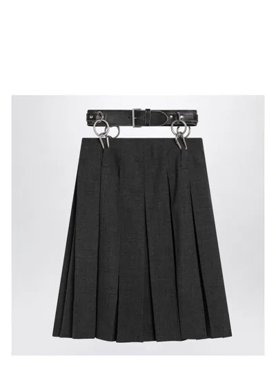 PRADA WOMEN'S PLEATED MATTING SKIRT WITH BELT