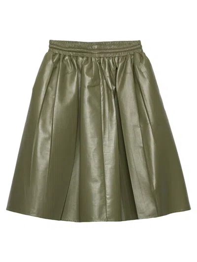 Prada Women's Pleated Nappa Leather Skirt In Green
