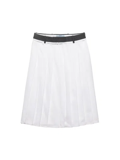 Prada Women's Pleated Poplin And Rush Stitch Skirt In White