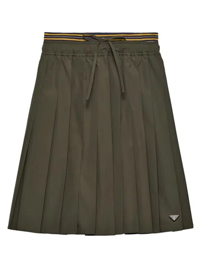 Prada Women's Pleated Poplin Skirt In Green