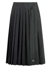 Prada Pleated Brooch Midi Skirt In Grey
