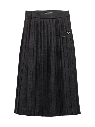 Prada Women's Pleated Wool Flannel Skirt In Gray