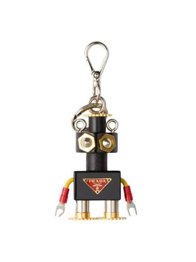 Prada Women's Plexiglas And Saffiano Leather Robot Keyring Charm In Black