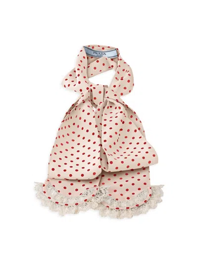 Prada Polka-dot Marocain Scarf In Neutral