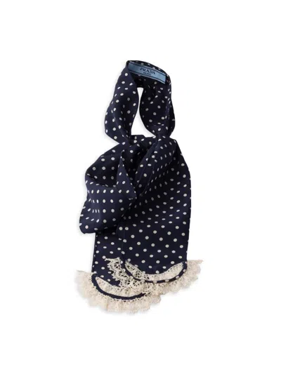 Prada Polka-dot Marocain Scarf In Blue