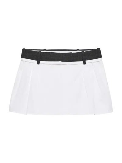 Prada Women's Poplin And Rush Stitch Miniskirt In White
