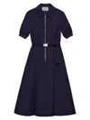Prada Belted Midi Polo Dress With Half Zip Clothing In Blue