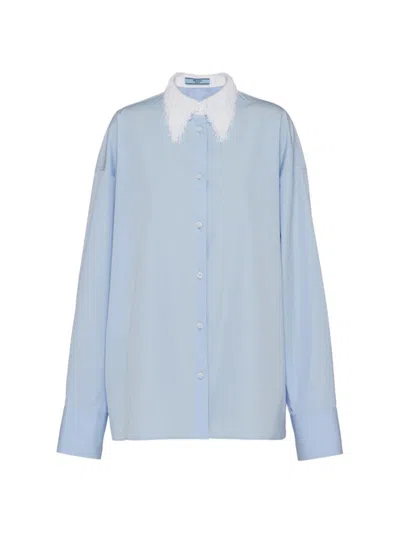 Prada Fringed-collar Shirt In Blue