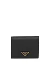 Prada Triangle Logo Saffiano Leather Zip Cardholder In Black