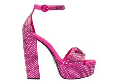 Pre-owned Prada Women's  135mm Crystal Platform Sandals Begonia Satin Sneakers In Pink/silver