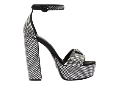 Pre-owned Prada Women's  135mm Crystal Platform Sandals Satin Sneakers In Black/silver