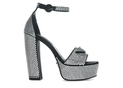 Pre-owned Prada Women's  135mm Crystal Platform Sandals Satin Sneakers In Black/silver In Multi