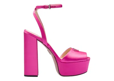 Pre-owned Prada Women's  135mm Platform Sandals Begonia Satin Sneakers In Pink