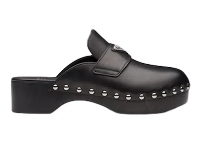 Pre-owned Prada Women's  45mm Studded Clogs Leather Sneakers In Black